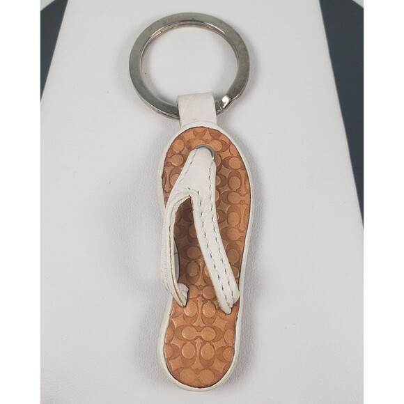 Vintage Coach White Brown Thong Flip Flop Keyfob Beach Sandal Keychain Charm - Picture 2 of 10